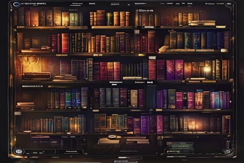 在线小说创作平台界面，书架式排版展示多部作品封面，文学创作氛围浓厚